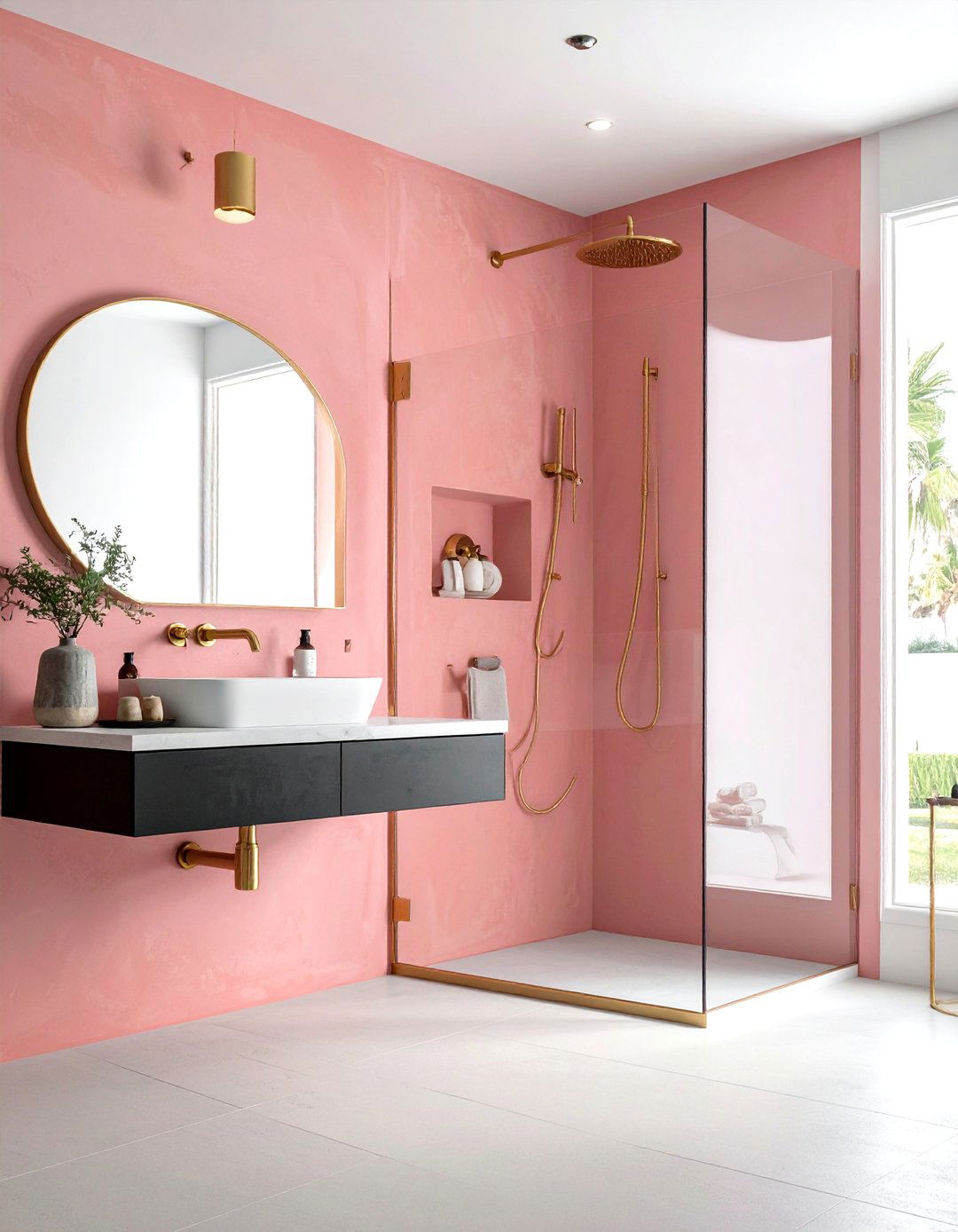 Pink Tadelakt Wall Finish - 30 blush pink bathroom ideas