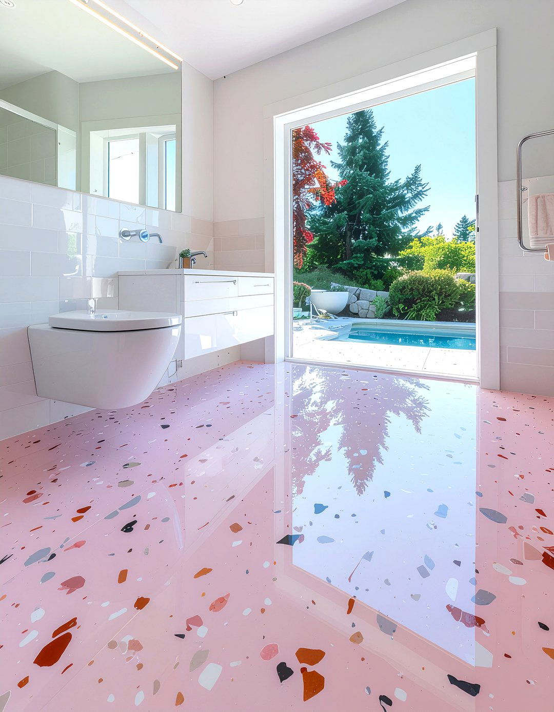 Pink Terrazzo Floor Tile - 30 bathroom floor statement ideas