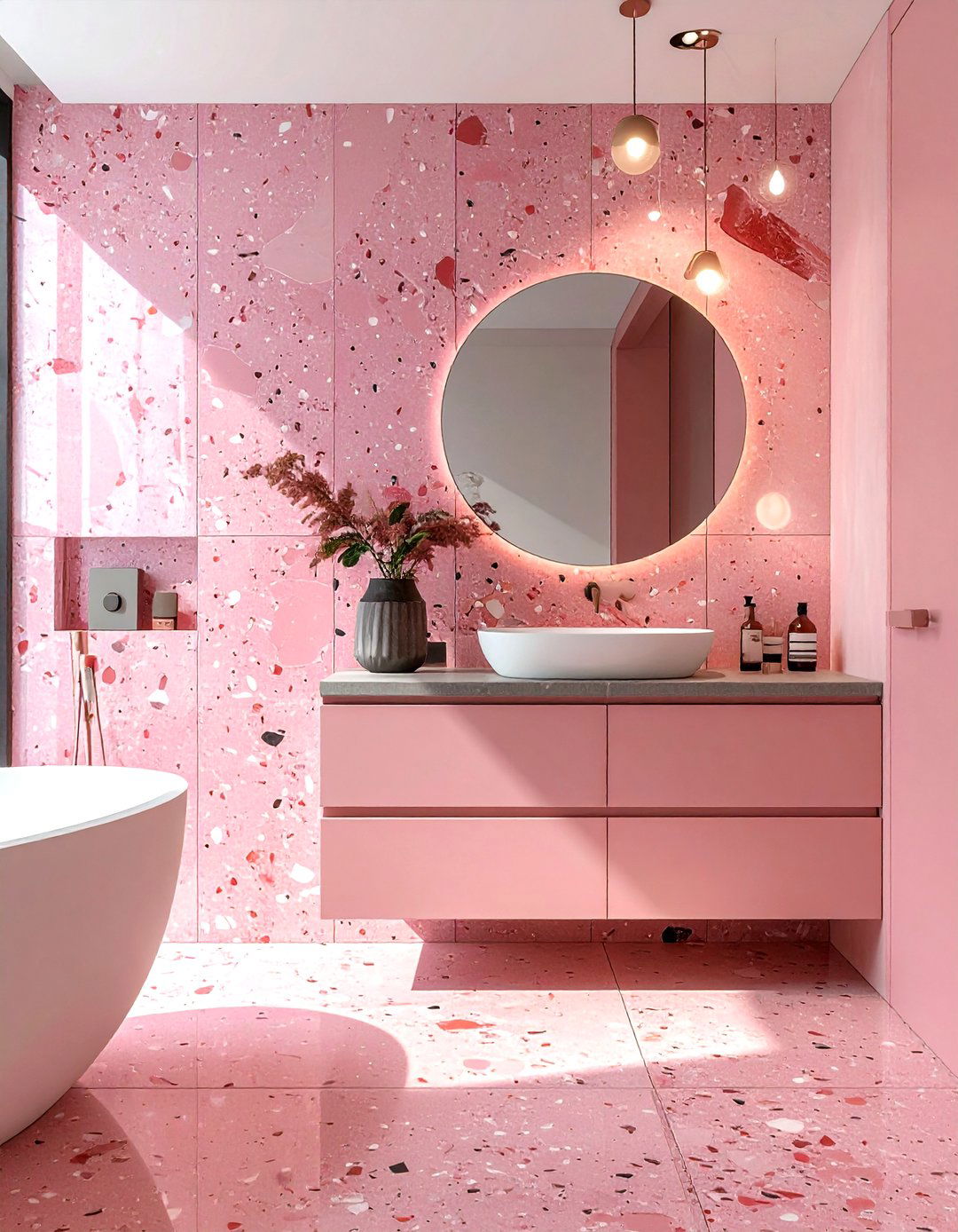 Pink Terrazzo Wall Panels - 30 blush pink bathroom ideas