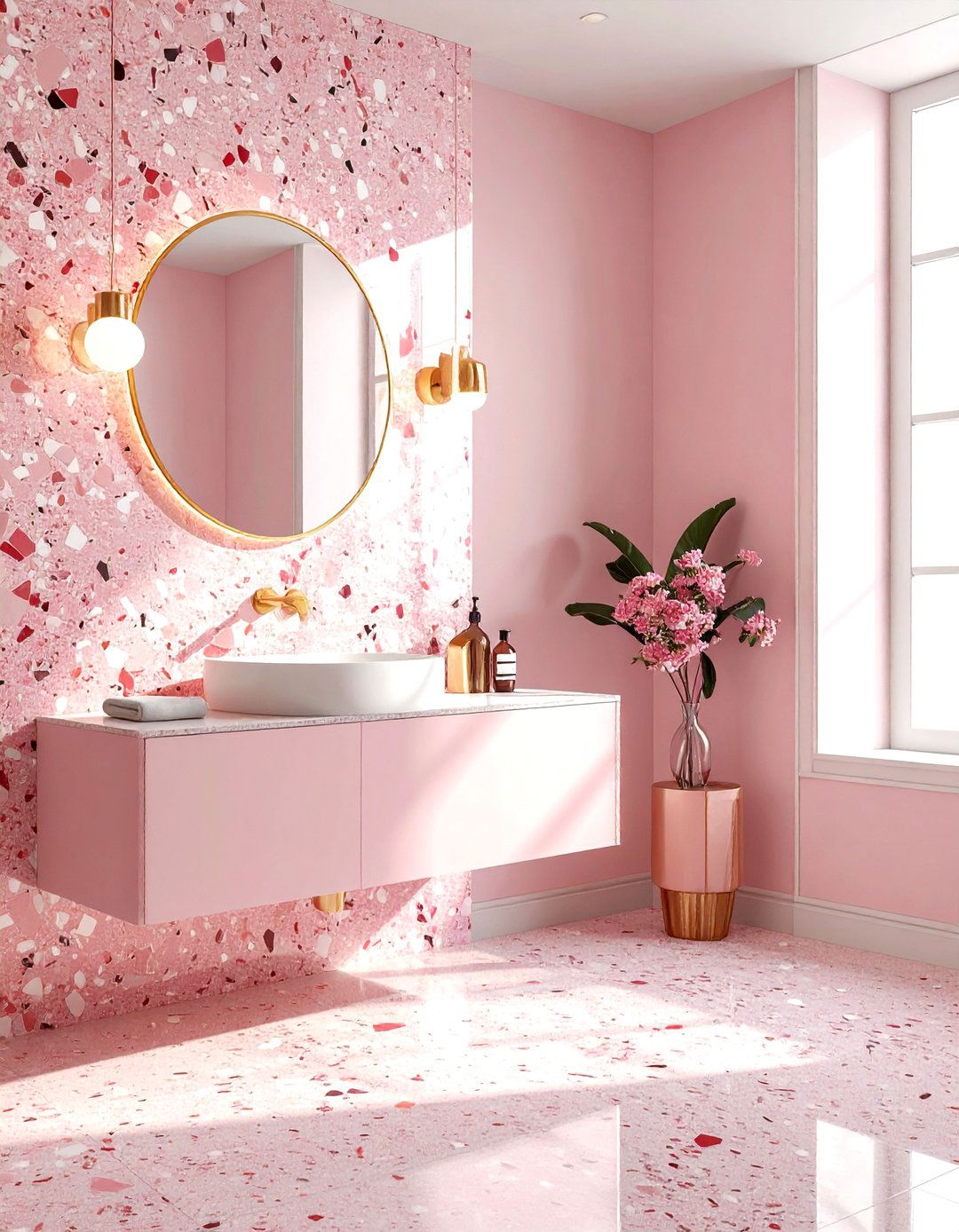 Pink Terrazzo Wall - 30 terrazzo bathroom ideas