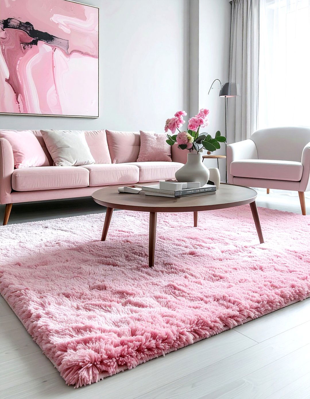 Pink Textured Rug - 30 blush living room ideas