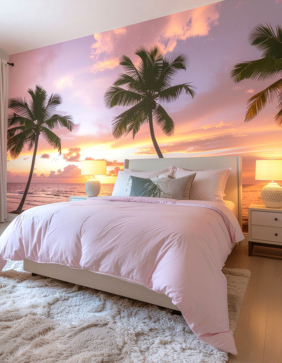 Pink Tropical Sunset - 30 bedroom tropical wallpapers