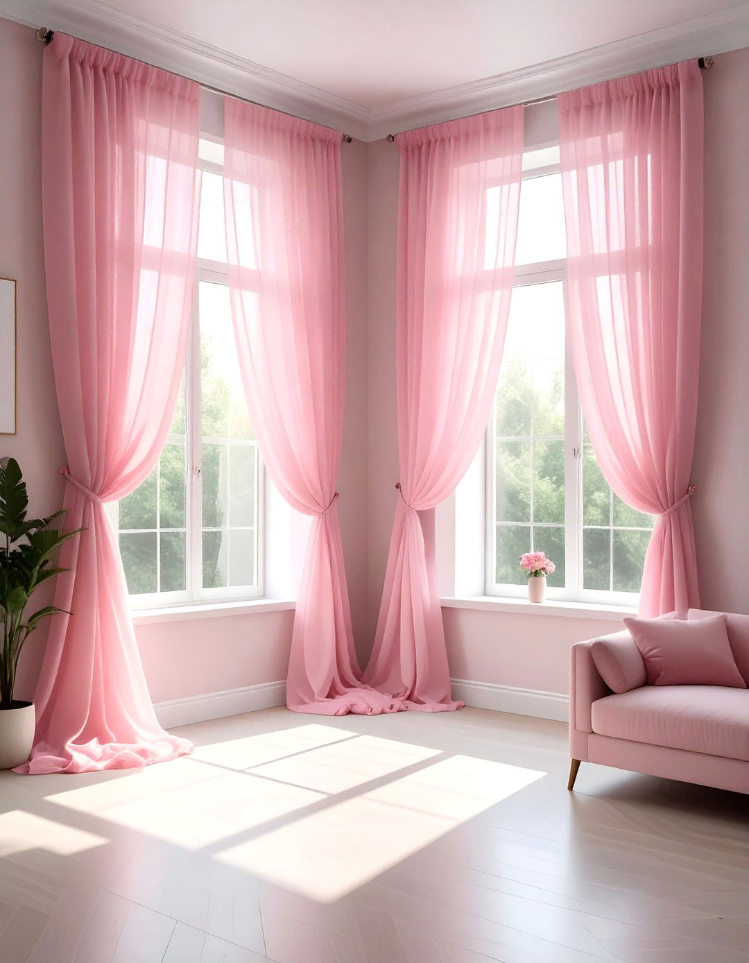 Pink Tulle Window Treatments - 30 pink and white living room ideas