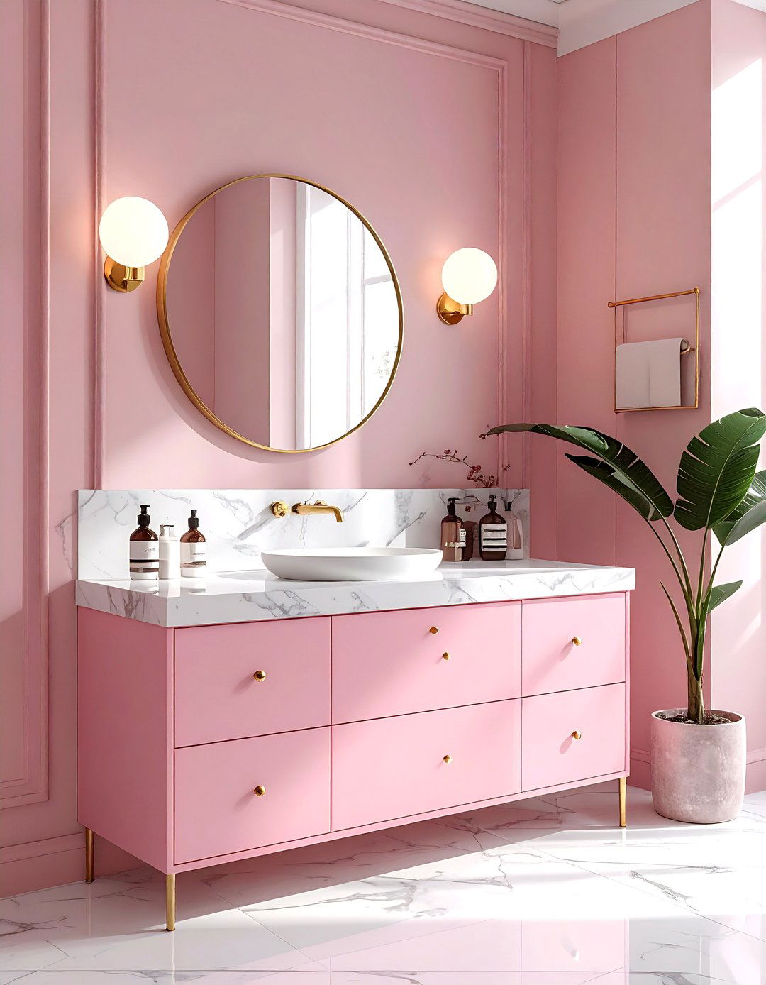 Pink Vanity Gold Hardware Bathroom - 30 pink and gold bathroom ideas