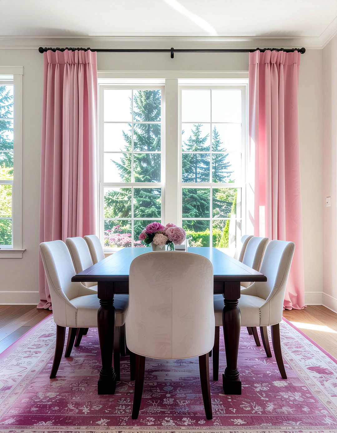 Pink Velvet Curtains - 30 pink dining room ideas