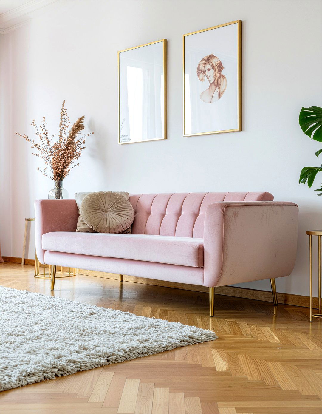 Pink Velvet Sofa - 30 living room upholstered sofa ideas