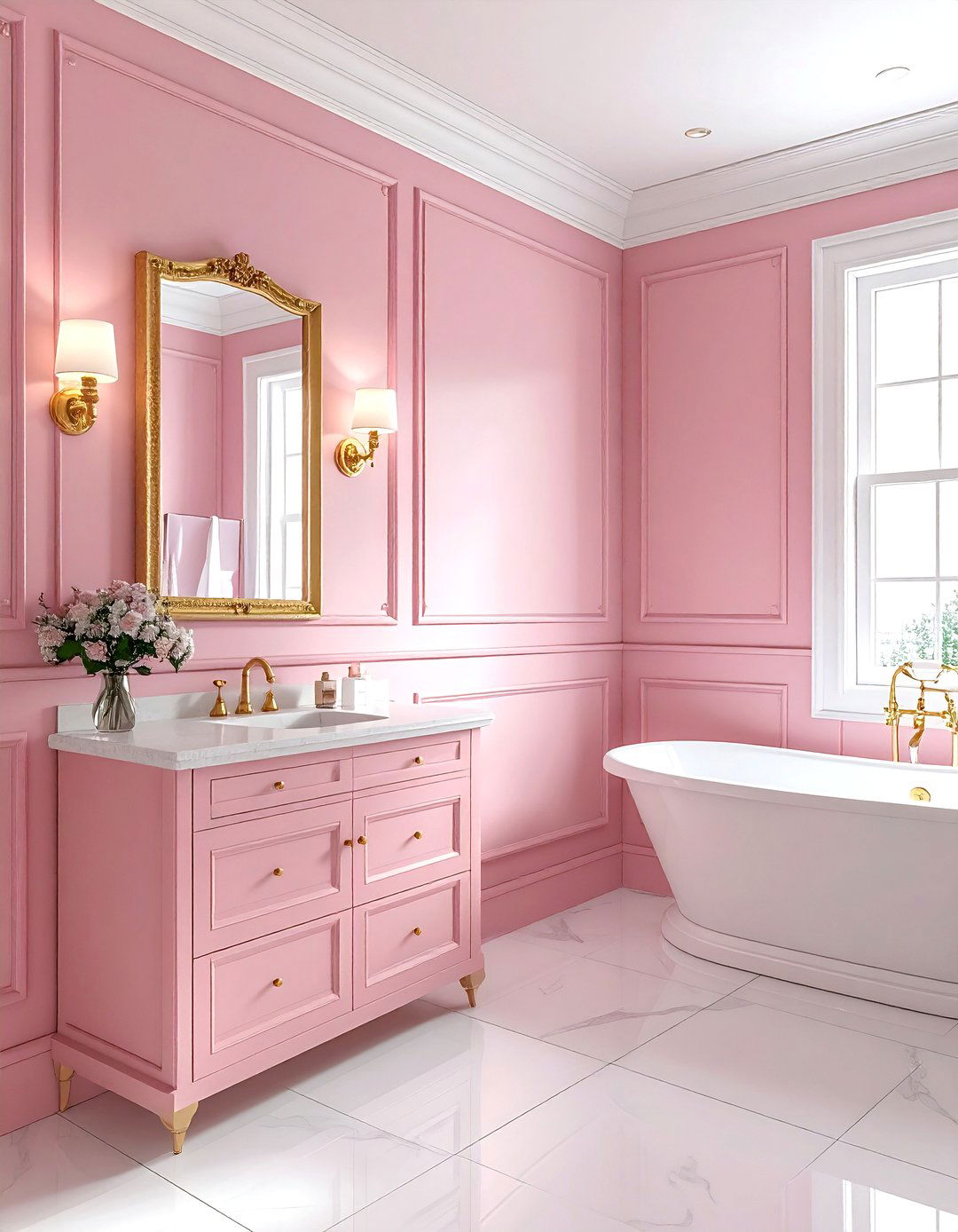 Pink Wainscoting Gold Bathroom - 30 pink and gold bathroom ideas