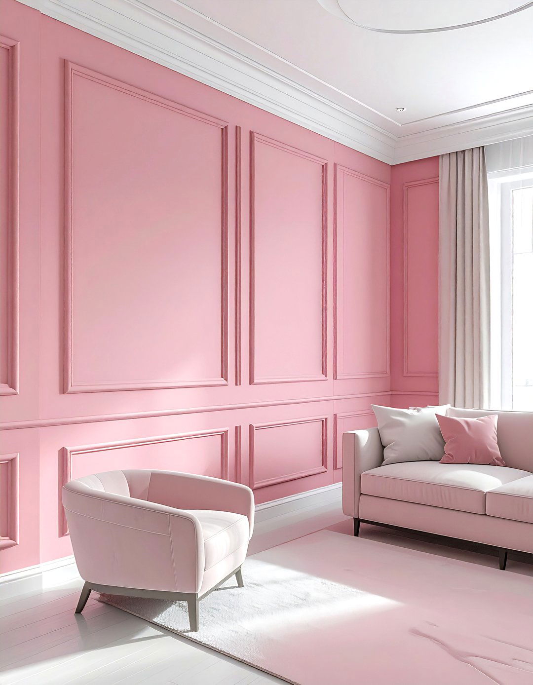 Pink Wainscoting Wall Panel - 30 pink and white living room ideas