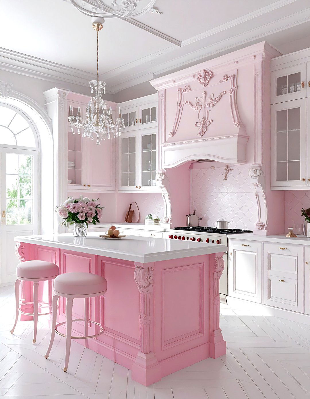 Pink White French Country Kitchen - 30 pink and white kitchen ideas