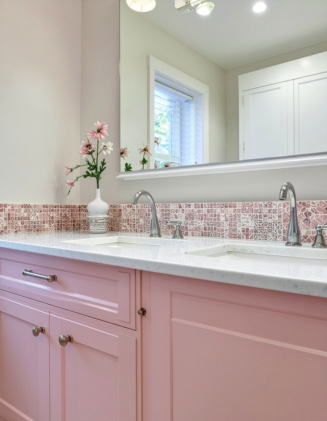 Pink Zellige Vanity Backsplash - 30 Moroccan tile bathroom ideas
