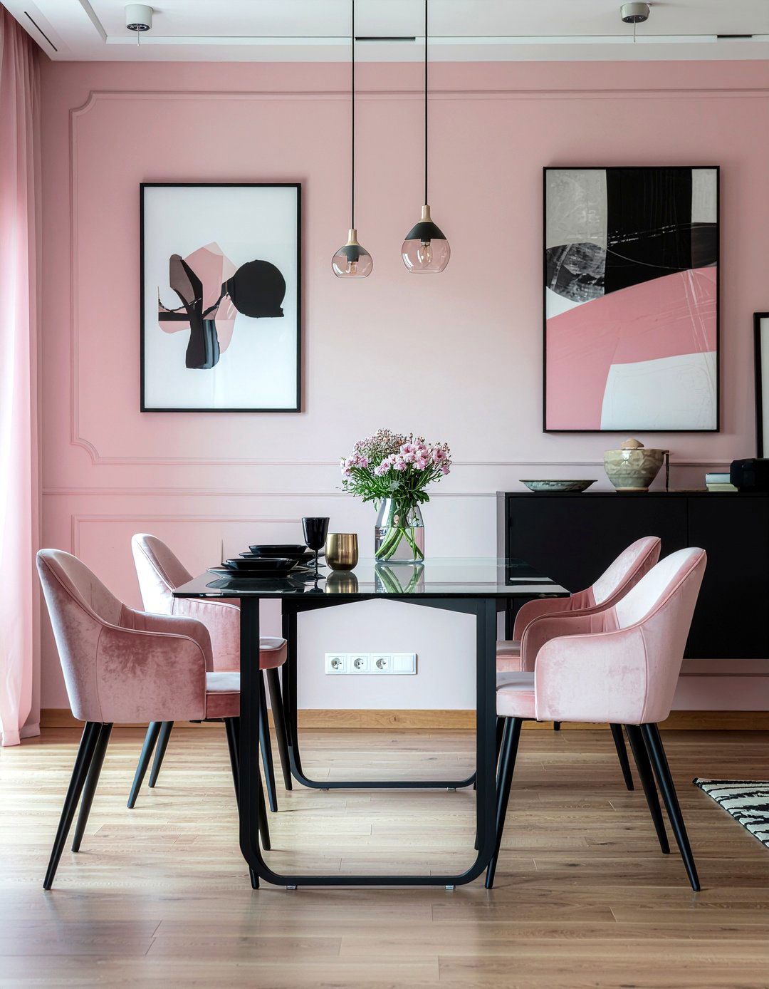Pink and Black Style - 30 pink dining room ideas