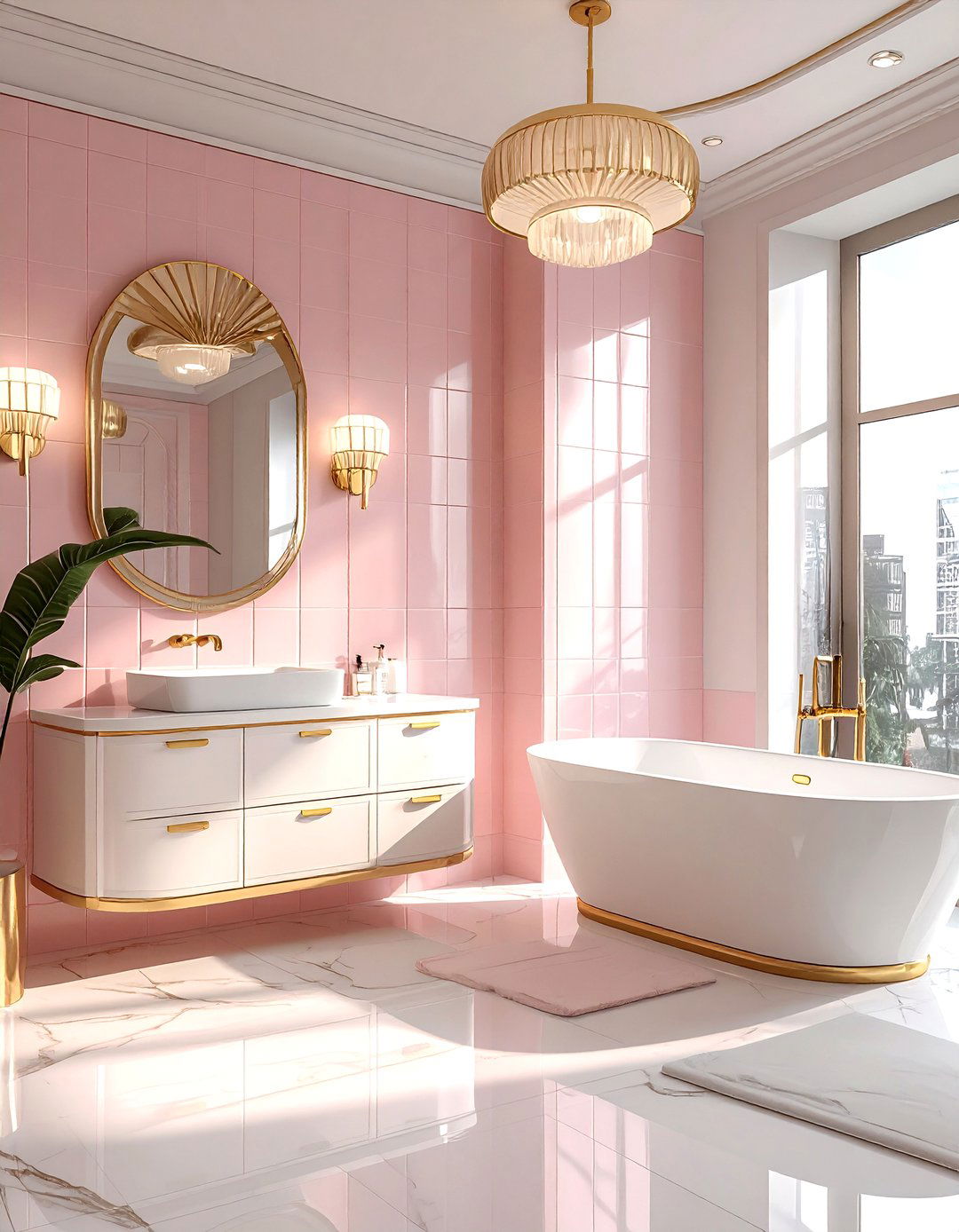 Pink and Gold Art Deco Bathroom - 30 pink and gold bathroom ideas