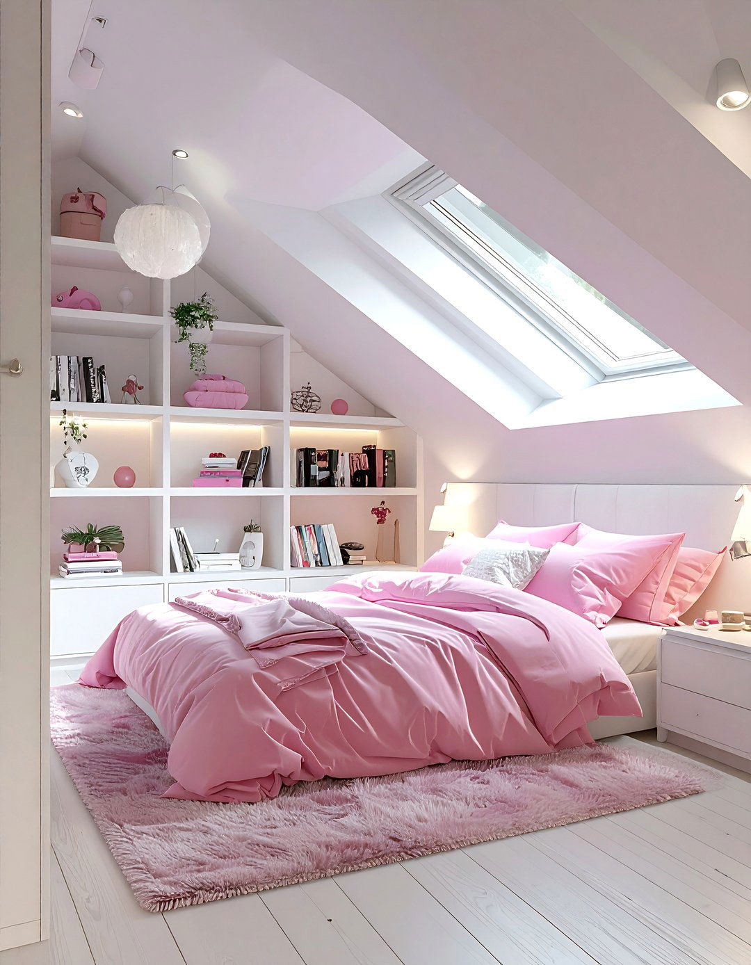 Pink and White Attic Bedroom - 30 pink and white bedroom ideas
