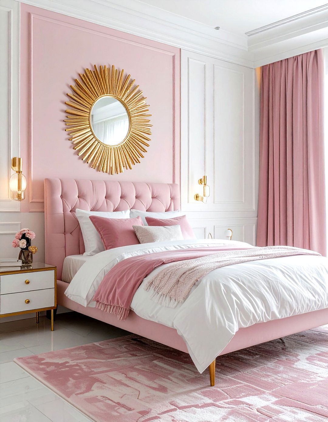 Pink and White Bedroom with Gold Accents - 30 pink and white bedroom ideas