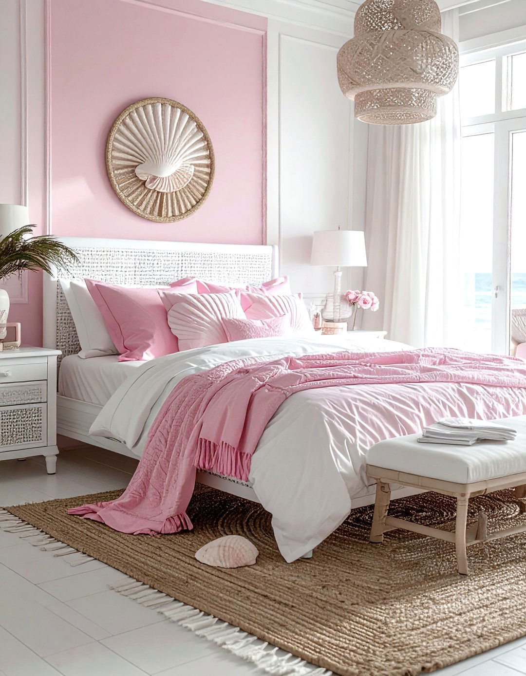 Pink and White Coastal Bedroom - 30 pink and white bedroom ideas
