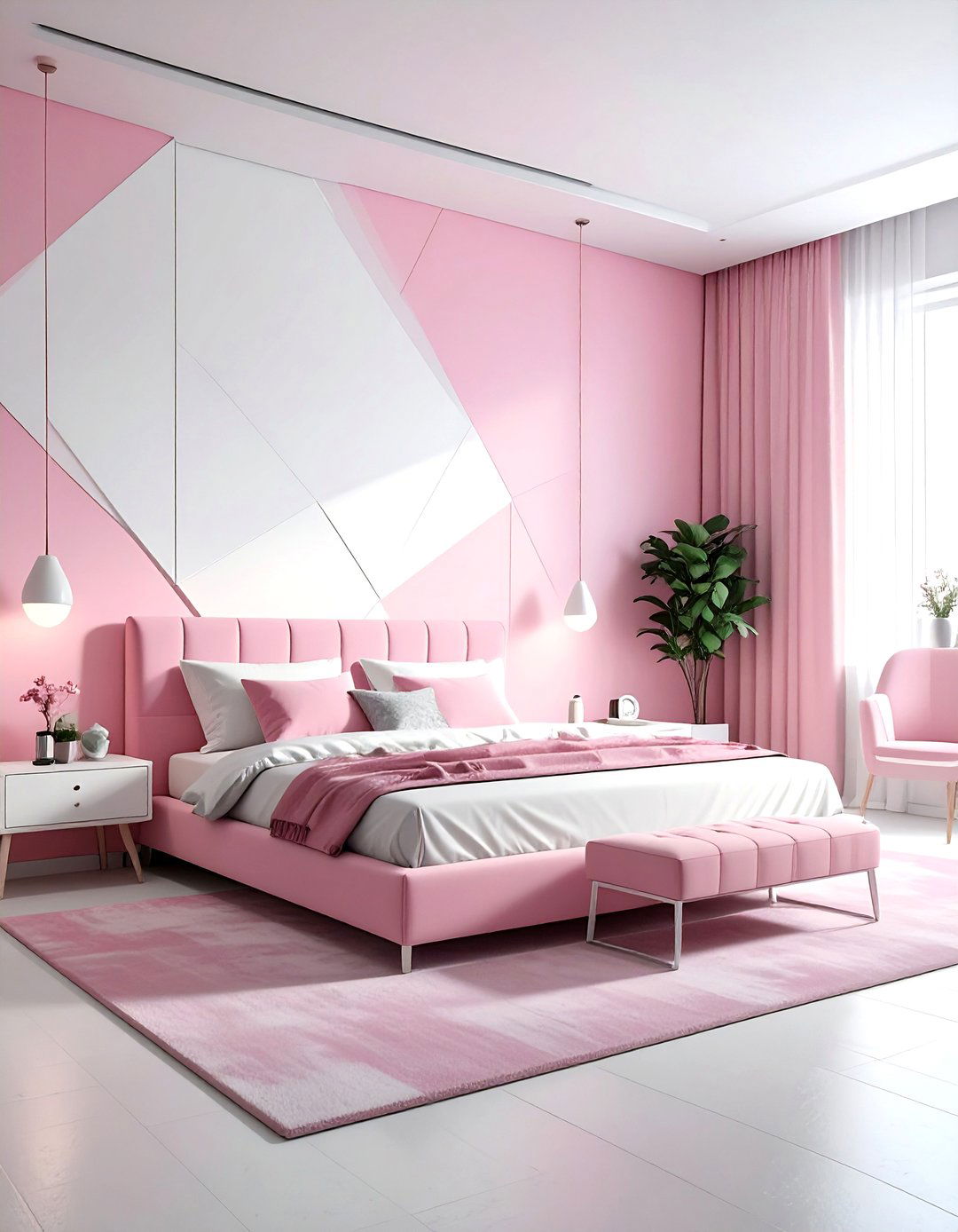 Pink and White Geometric Bedroom - 30 pink and white bedroom ideas