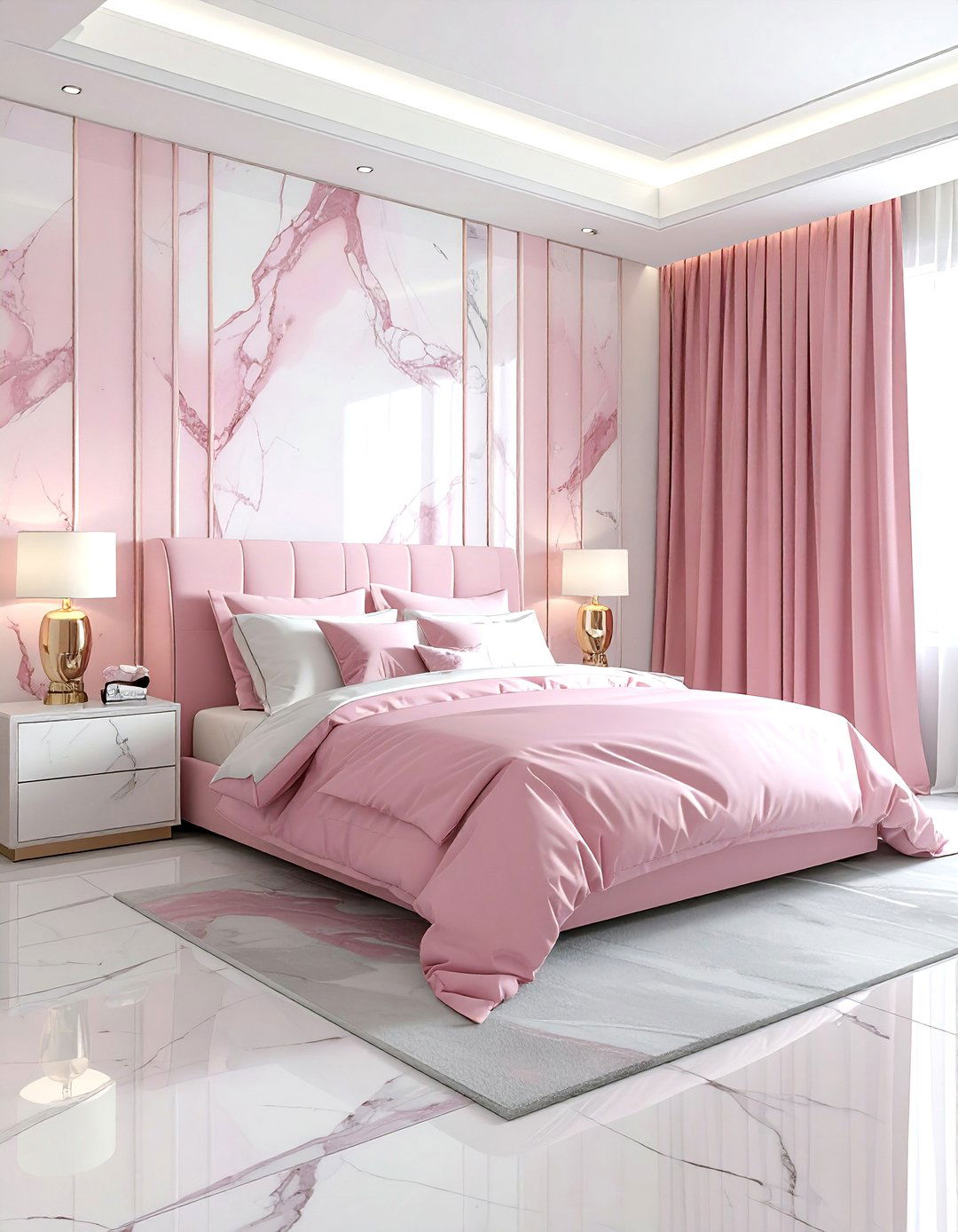 Pink and White Marble Bedroom - 30 pink and white bedroom ideas