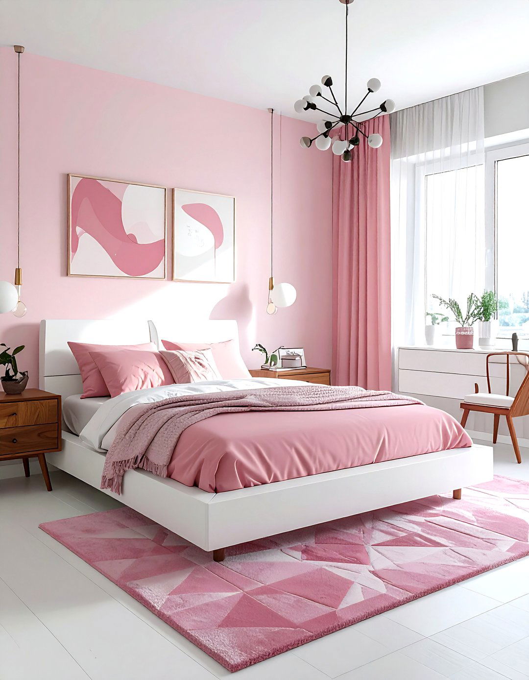 Pink and White Mid Century Bedroom - 30 pink and white bedroom ideas