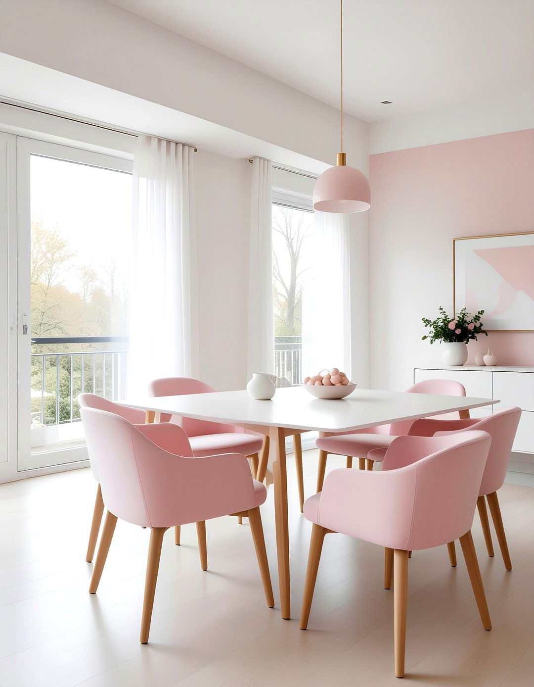 Pink and White Minimalist - 30 pink dining room ideas