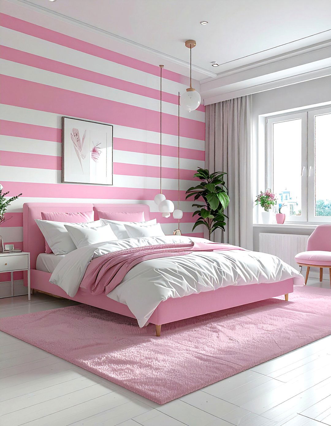 Pink and White Striped Bedroom - 30 pink and white bedroom ideas