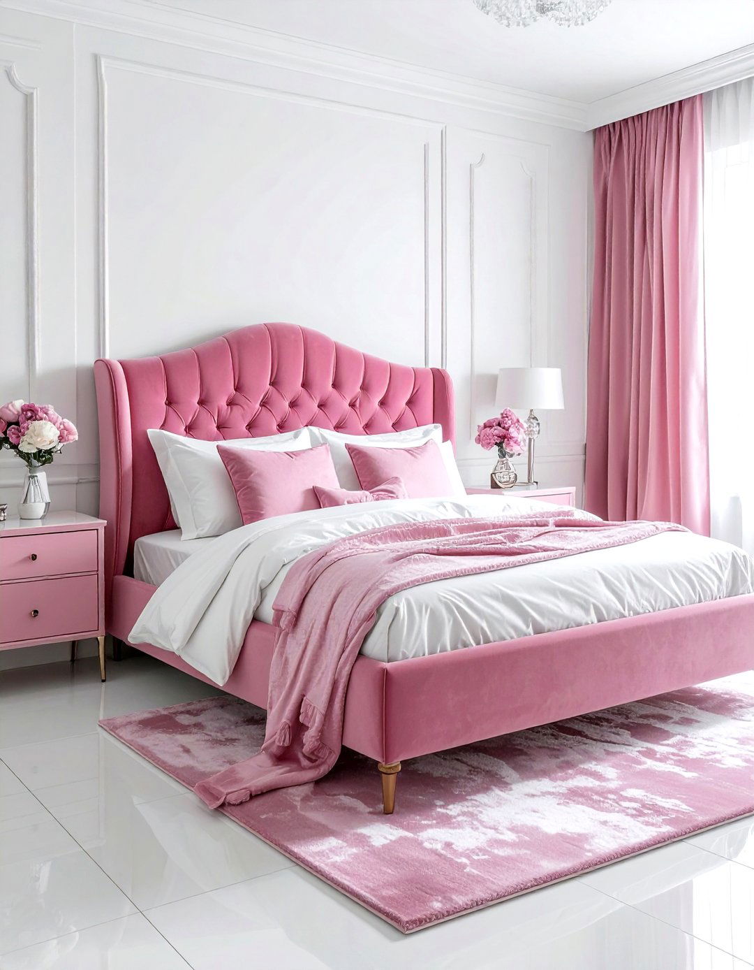 Pink and White Velvet Bedroom - 30 pink and white bedroom ideas
