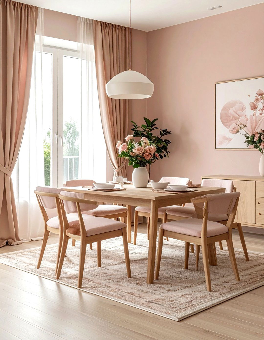 Pink and beige dining room - 30 pink dining room color schemes