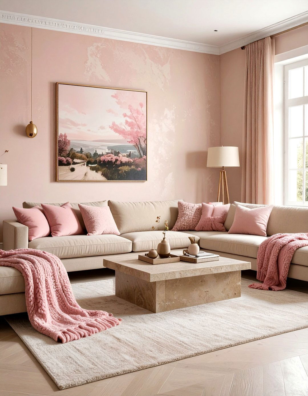 Pink and beige living room - 30 pink living room ideas