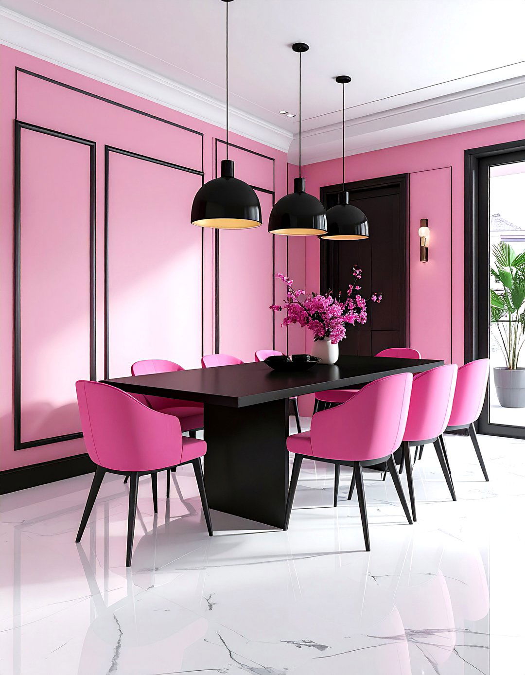 Pink and black dining room - 30 pink dining room color schemes