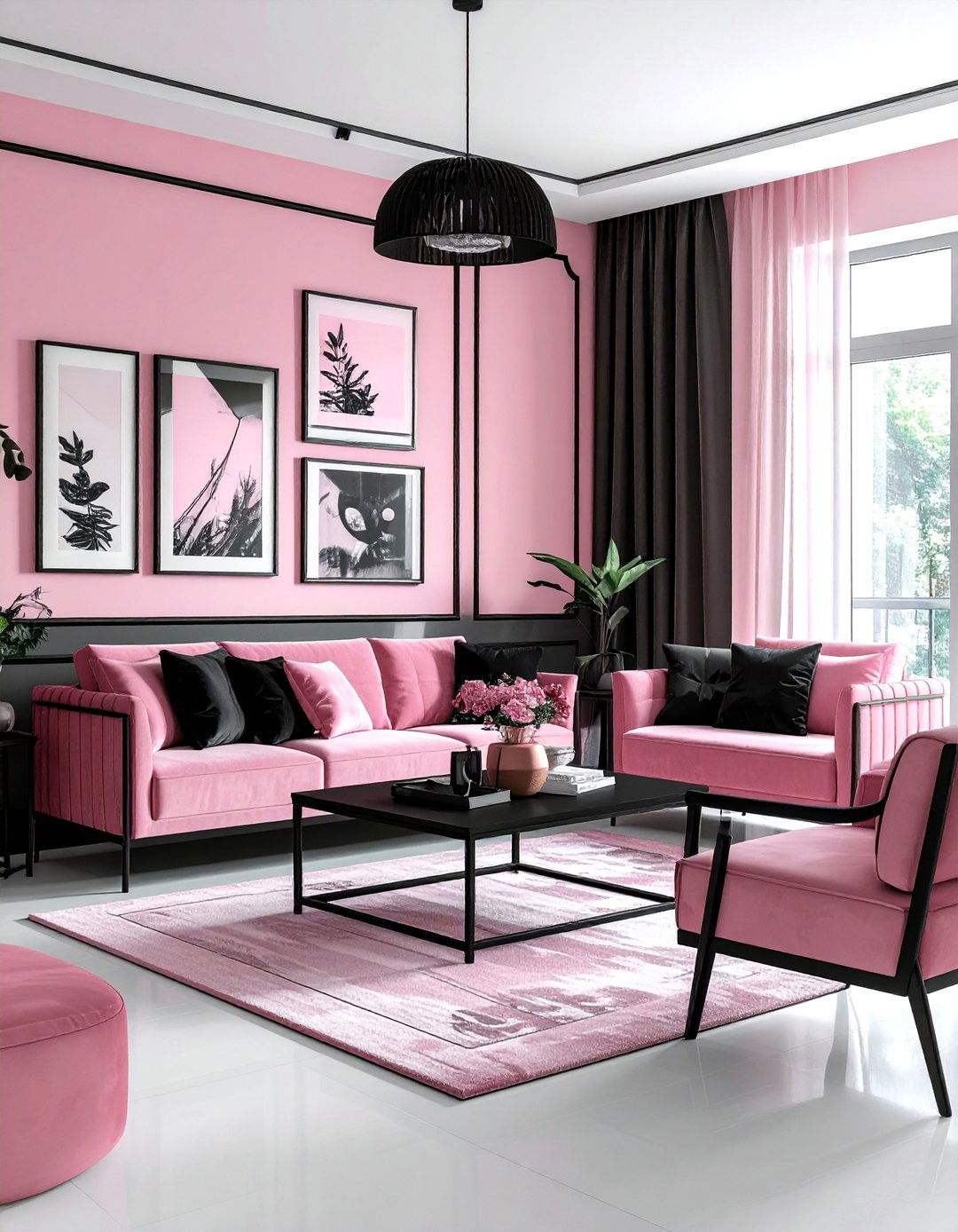 Pink and black living room - 30 pink living room ideas