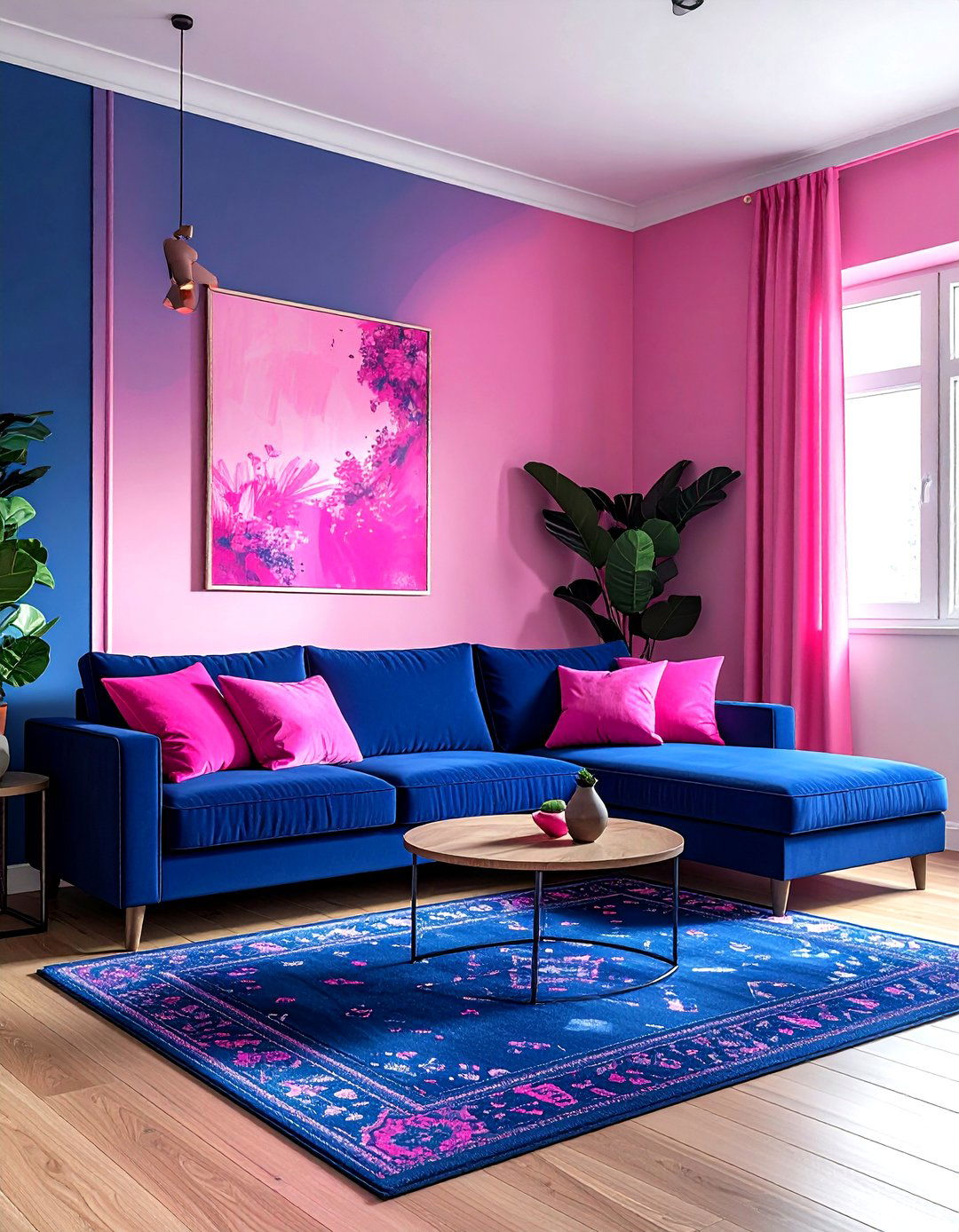 Pink and blue living room - 30 pink living room ideas