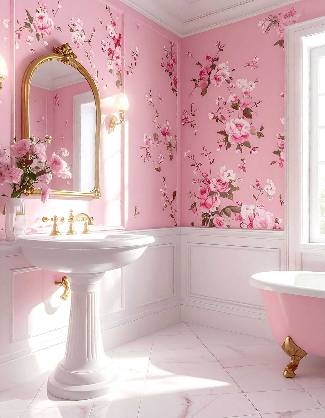 Pink and brass bathroom - 30 pink bathroom color schemes