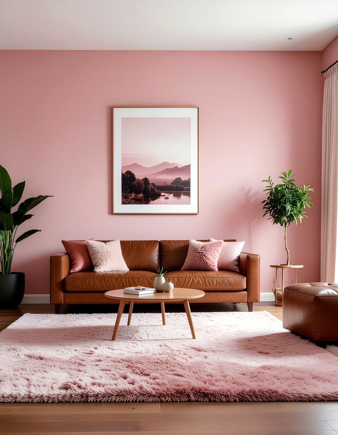 Pink and brown living room - 30 living room pink walls