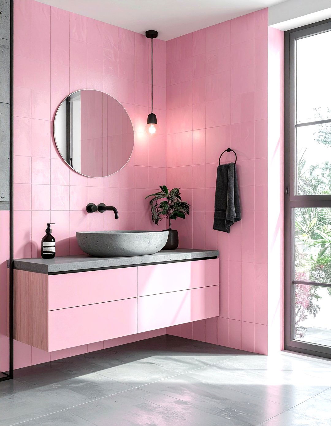 Pink and concrete bathroom - 30 pink bathroom color schemes