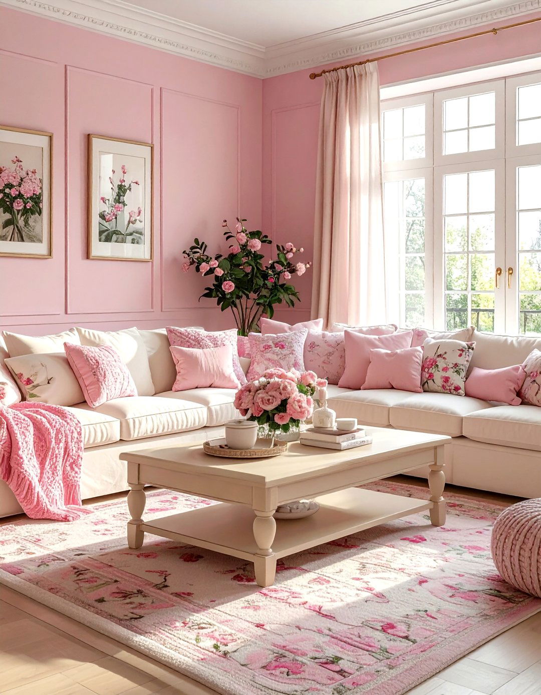 Pink and cream living room - 30 pink living room ideas