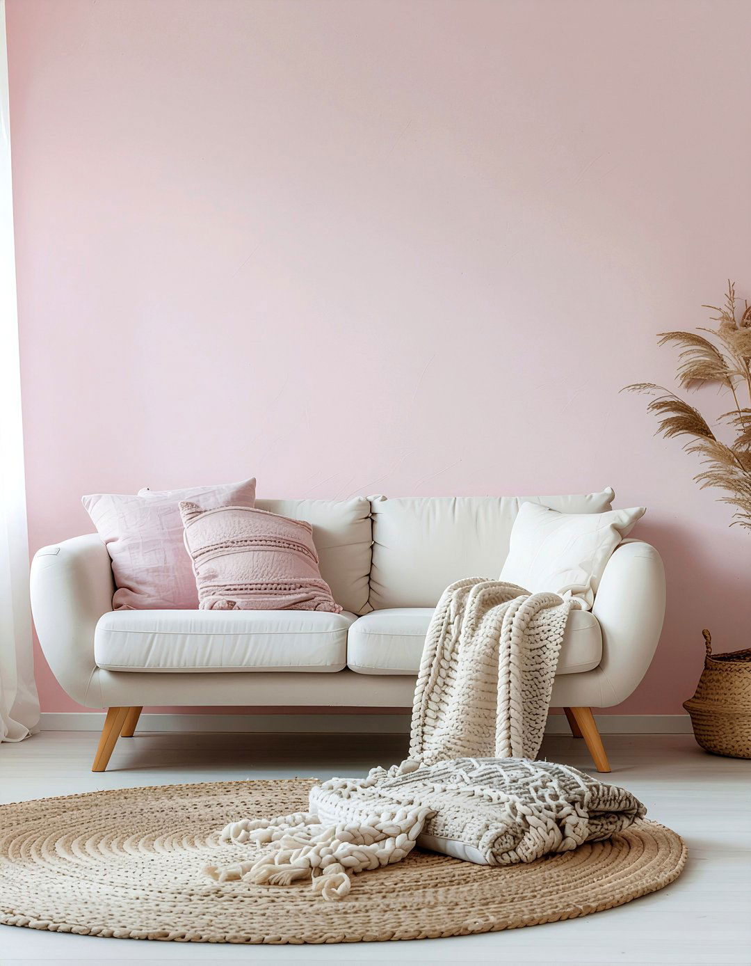 Pink and cream living room - 30 living room pink walls
