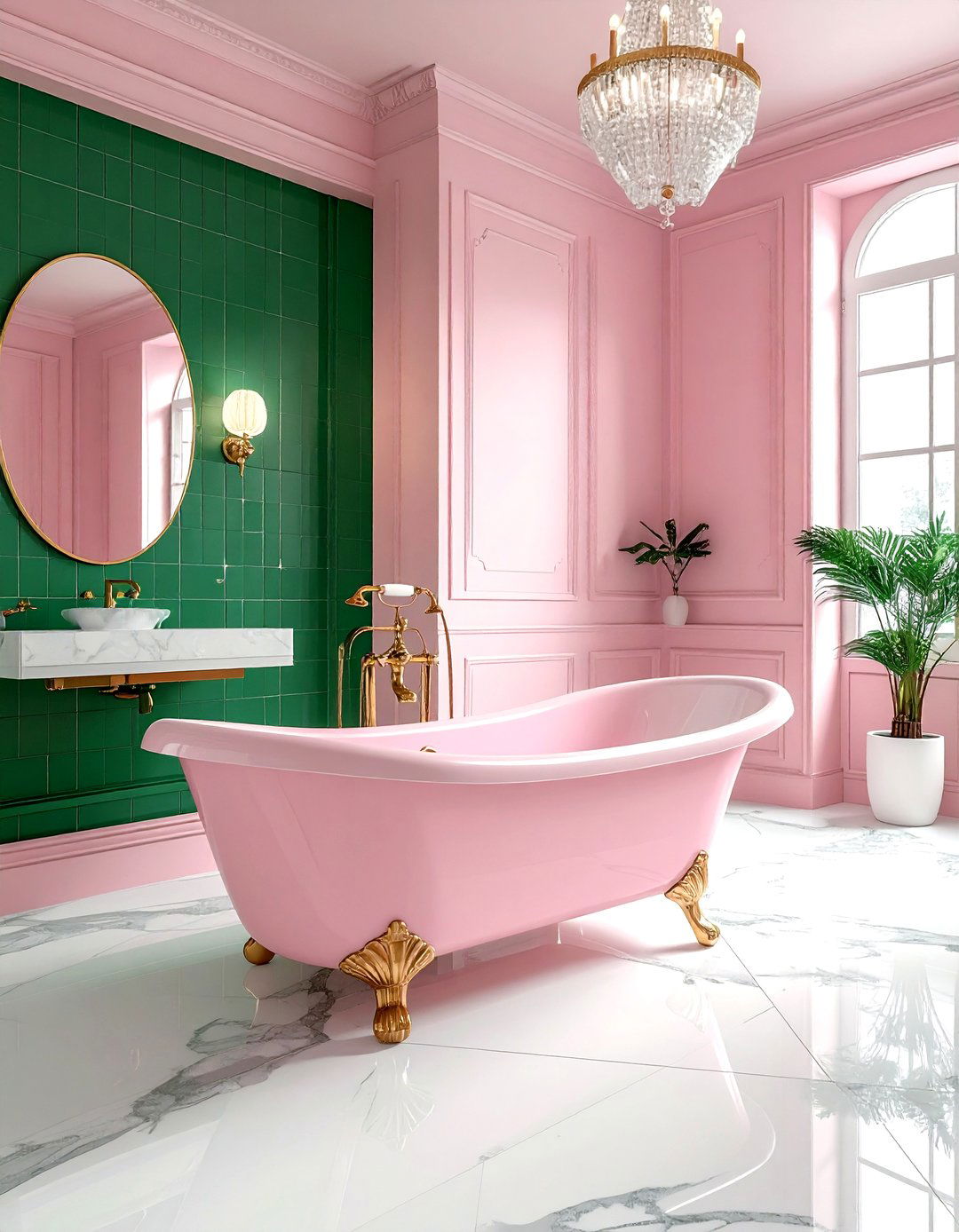 Pink and emerald green bathroom - 30 pink bathroom color schemes
