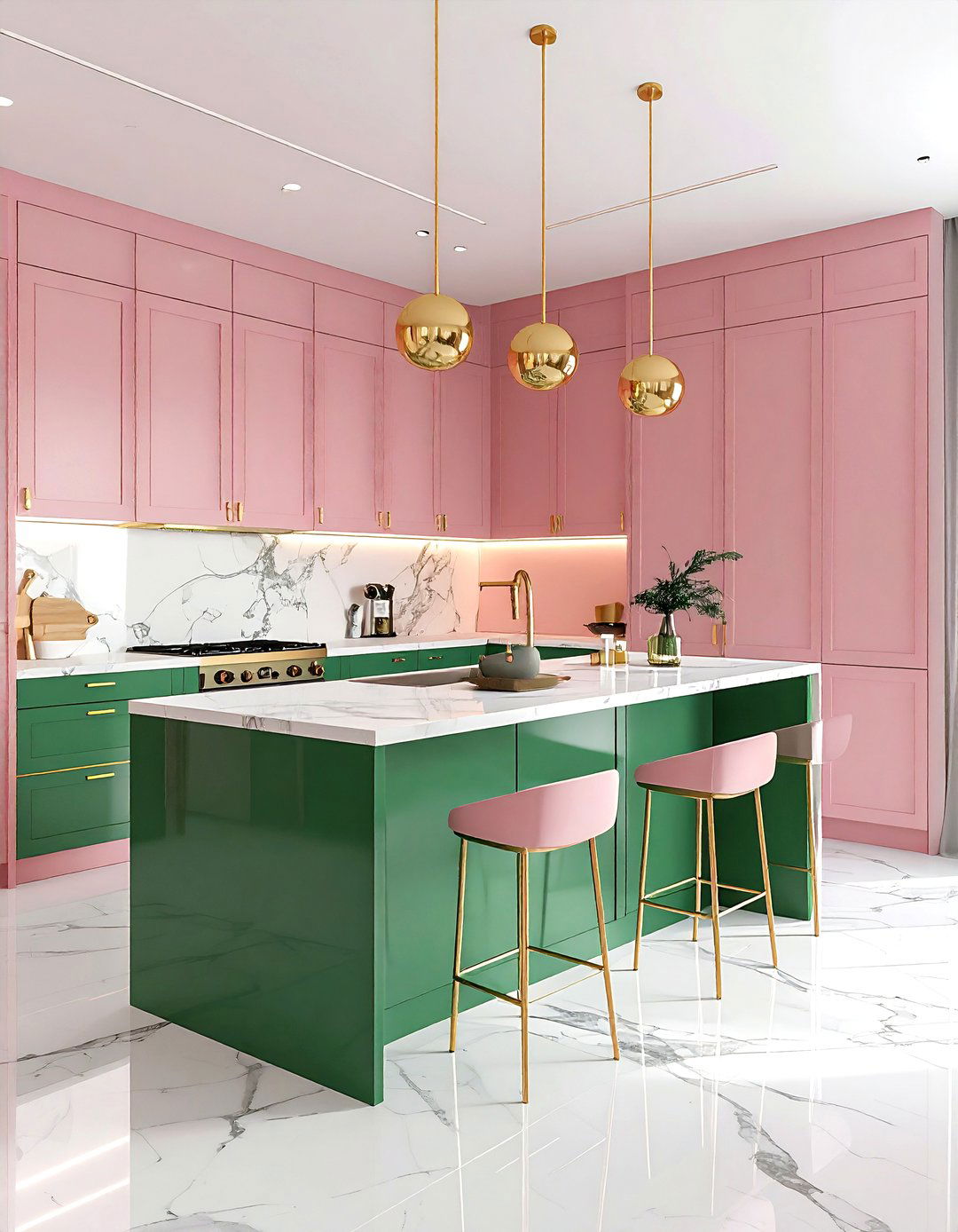 Pink and emerald green kitchen - 30 pink kitchen color schemes