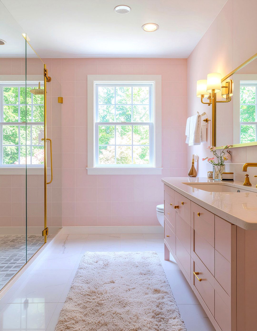 Pink and gold bathroom - 30 kids bathroom ideas