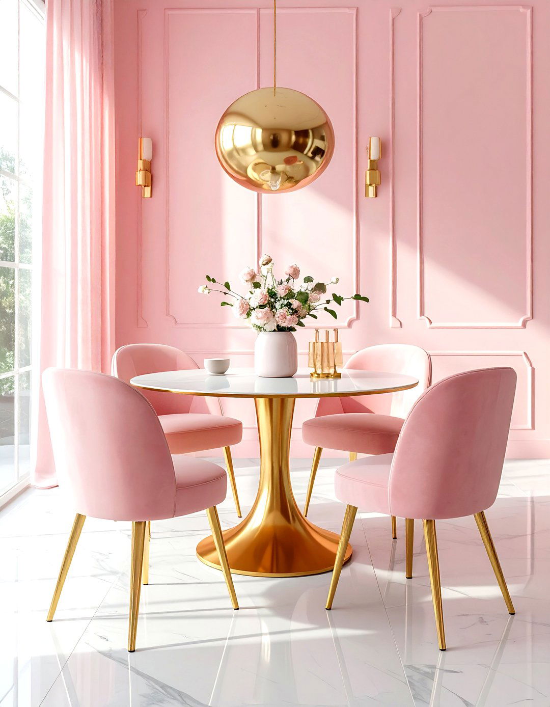 Pink and gold dining room - 30 gold dining room decor ideas