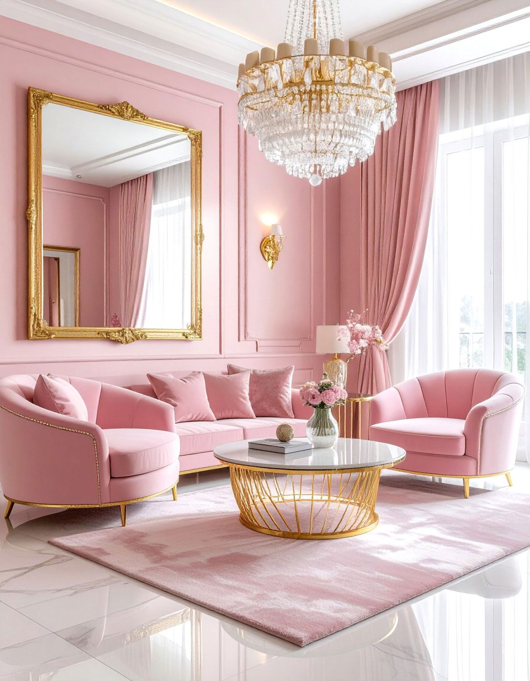 Pink and gold living room - 30 pink living room ideas
