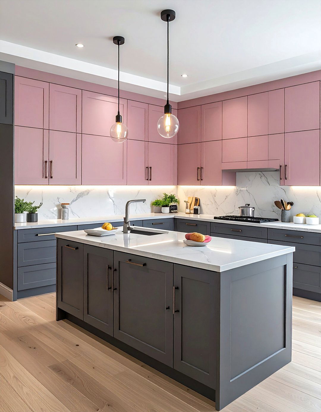 Pink and gray kitchen cabinets - 30 pink and gray kitchen ideas