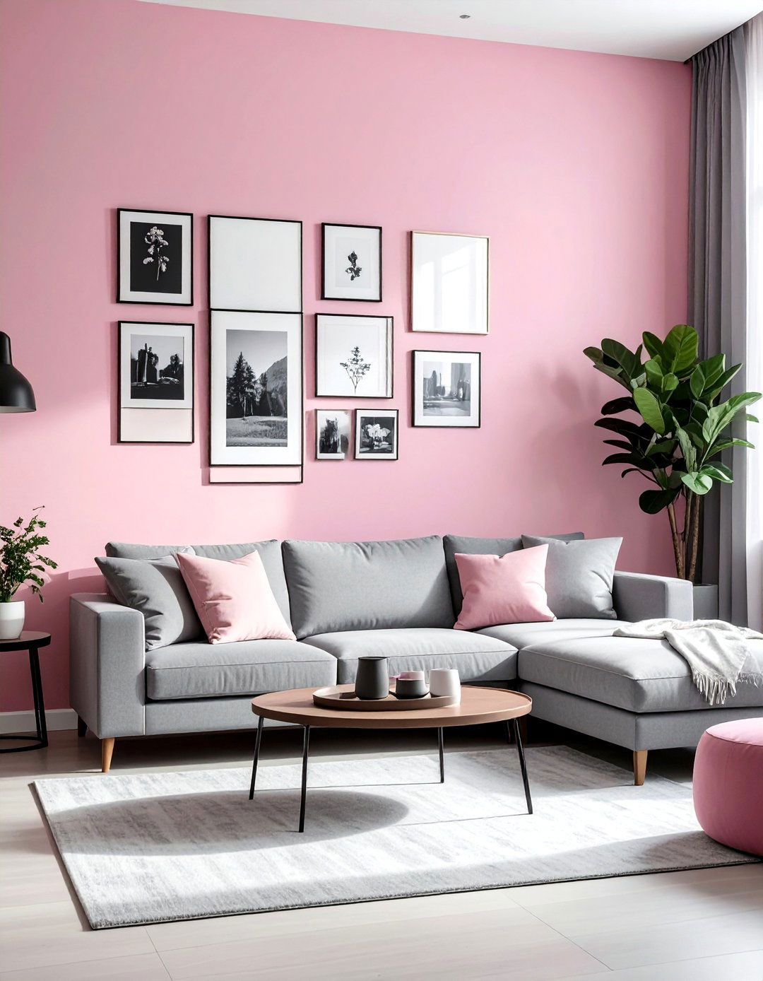 Pink and gray living room accent wall - 30 pink gray living room ideas