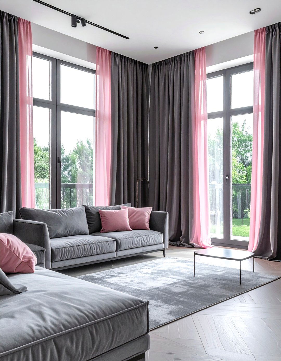 Pink and gray living room curtains - 30 pink gray living room ideas
