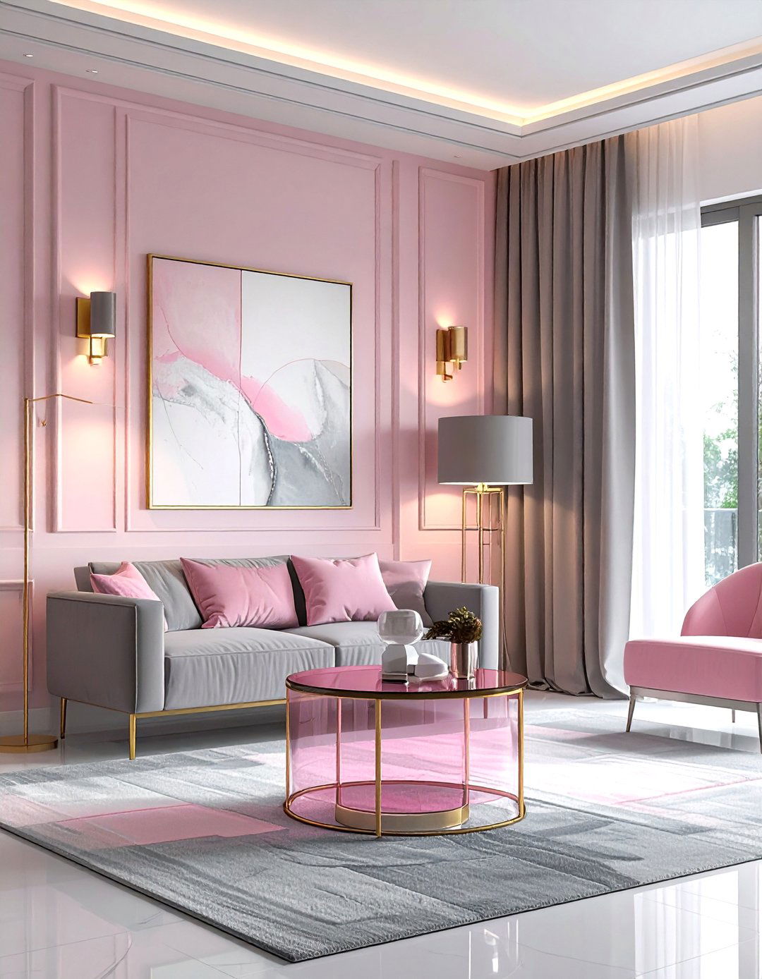 Pink and gray living room lighting - 30 pink gray living room ideas