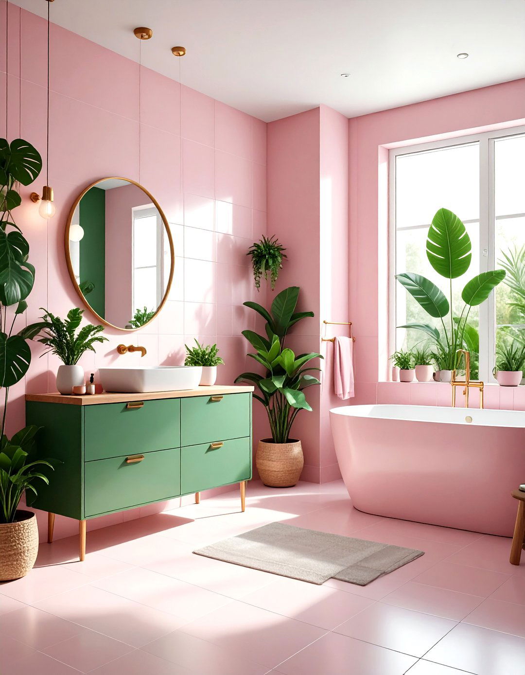Pink and green bathroom - 30 pink bathroom color schemes