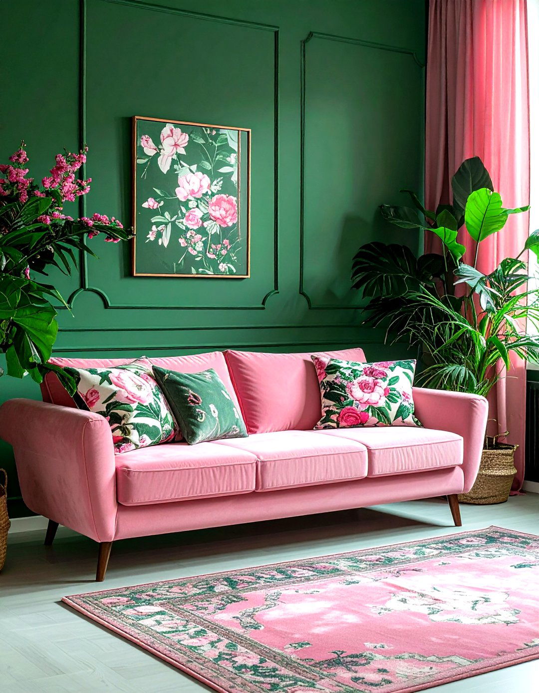 Pink and green living room - 30 pink living room ideas
