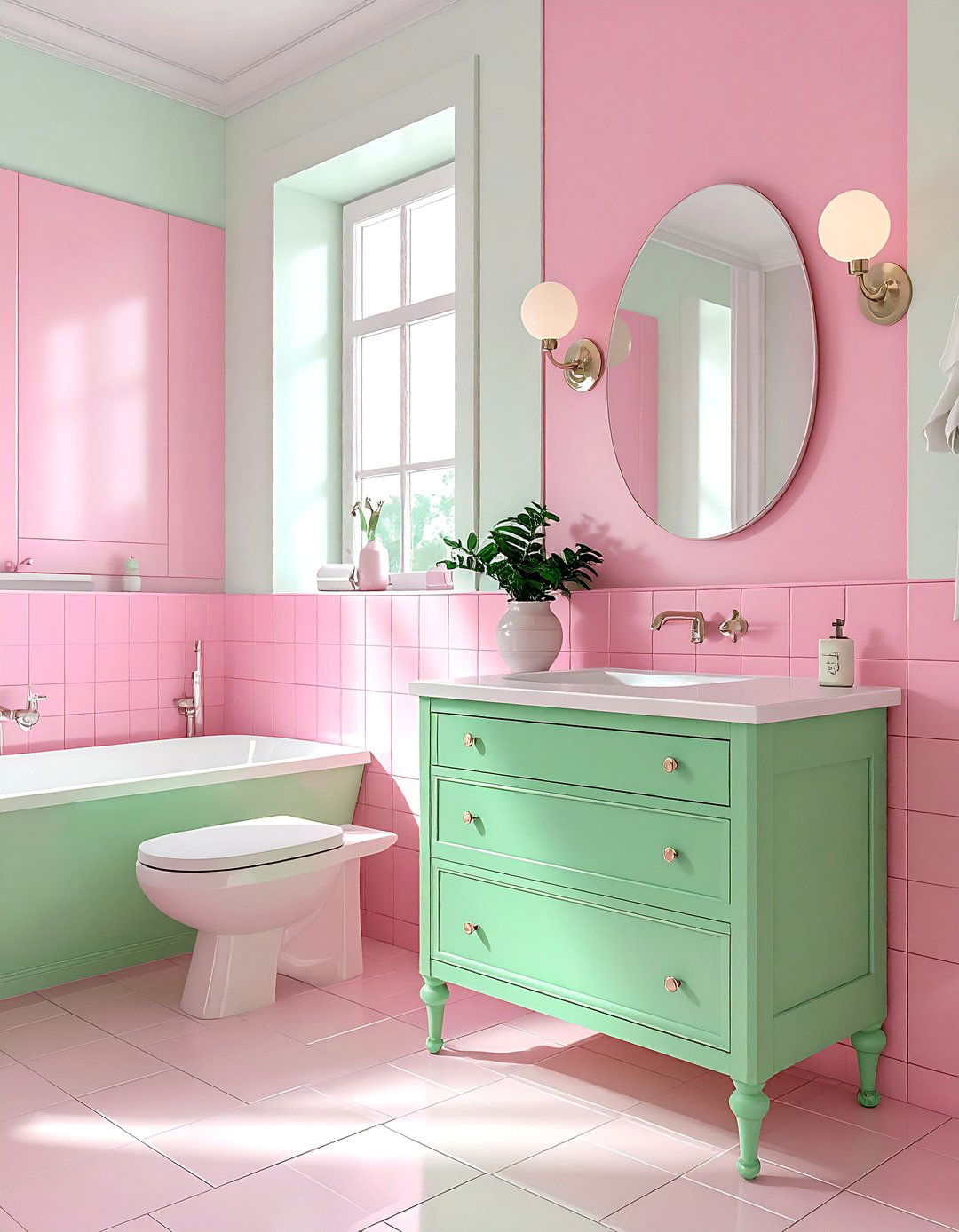 Pink and mint green bathroom - 30 pink bathroom color schemes