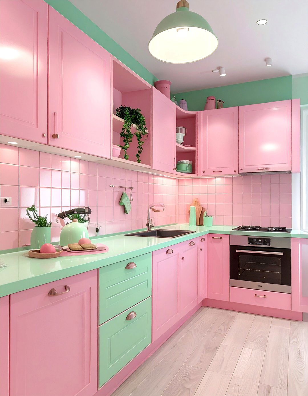 Pink and mint green kitchen - 30 pink kitchen color schemes