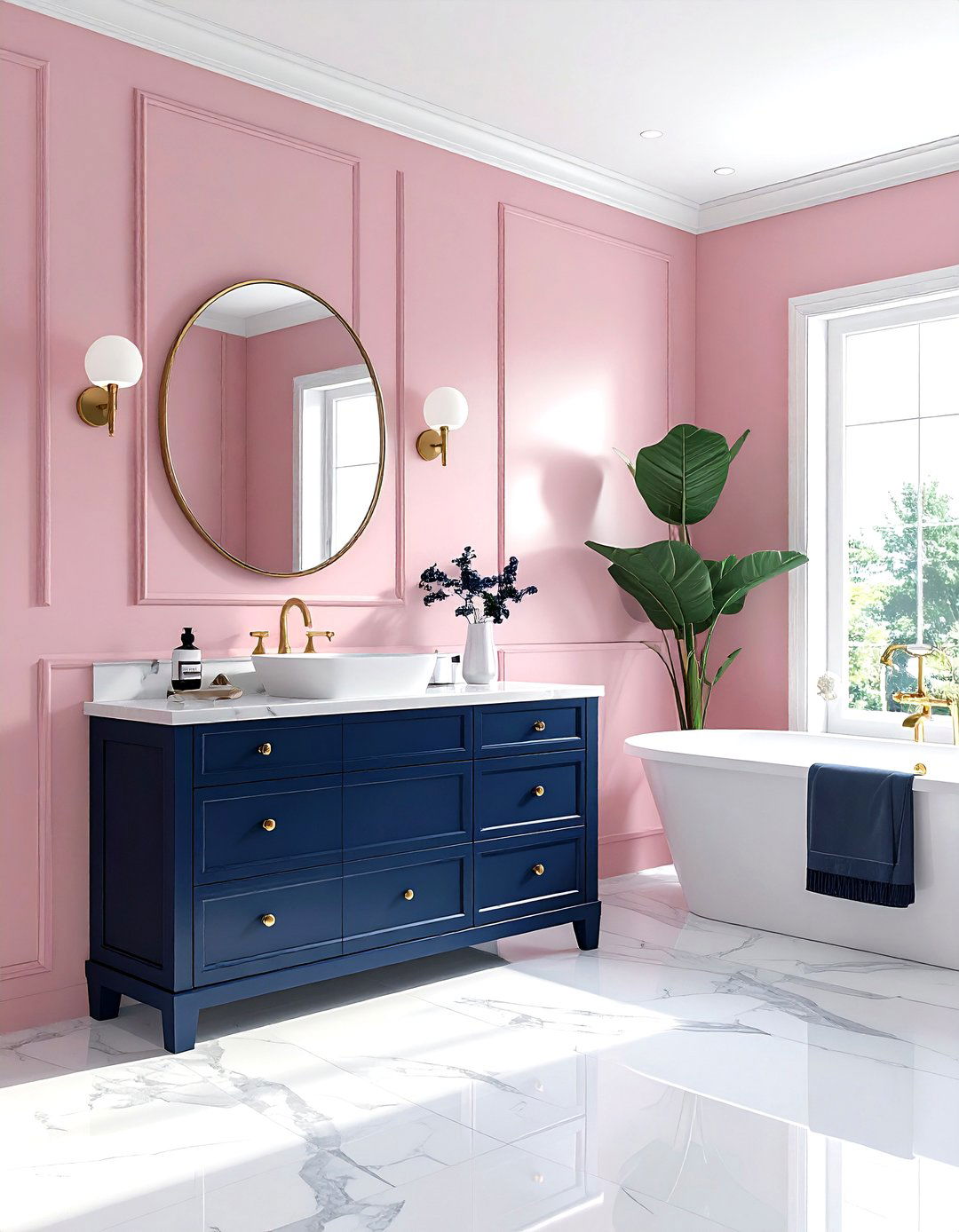 Pink and navy blue bathroom - 30 pink bathroom color schemes