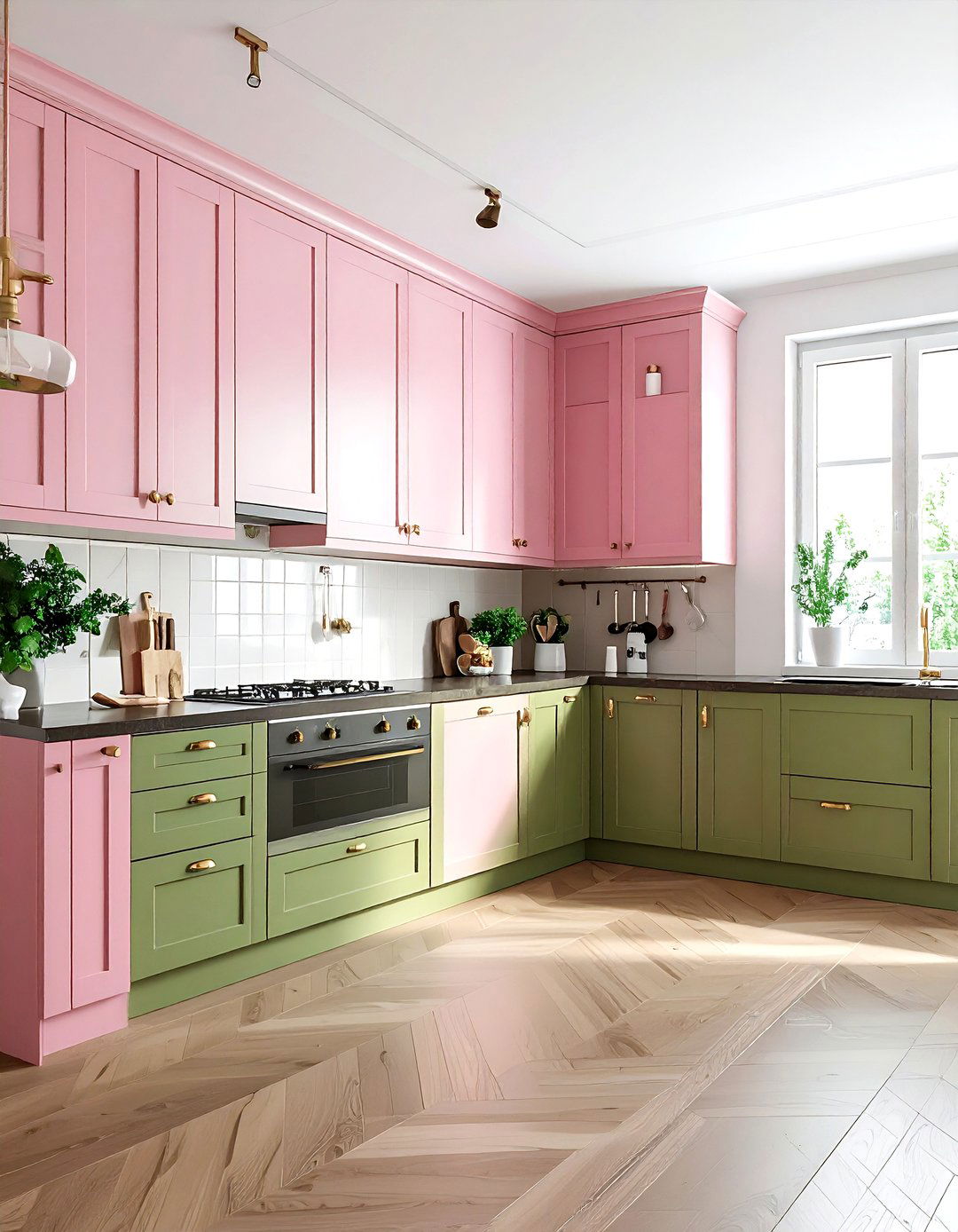 Pink and olive green kitchen - 30 pink kitchen color schemes
